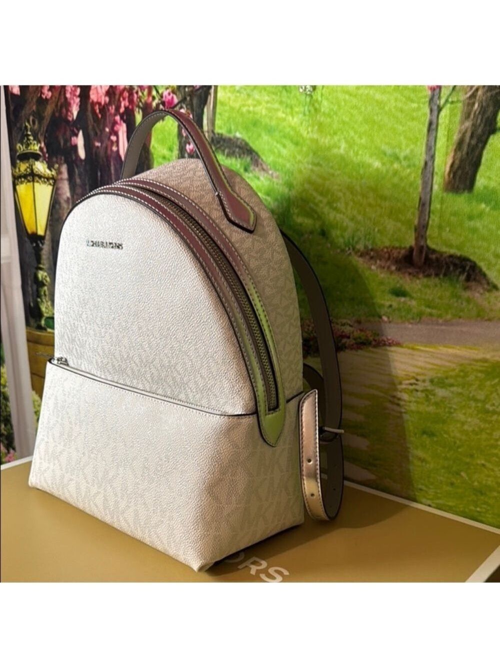 Michael Kors White Monogram Backpack Dome-Shaped Design NWT ( No Box ) Sheila - Picture 7 of 17